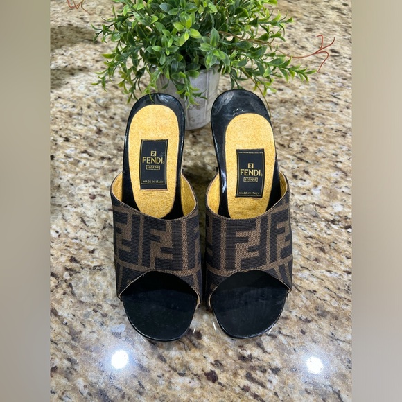 FENDI Zucca Wooden Clogs w/ Gold Studs Sandals 36 - Picture 3 of 10